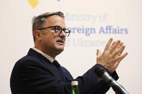 Press conference of Andrii Sybiha, Xavier Bettel and Yuriko Backes in Kyiv